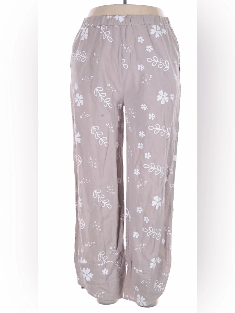 Taupe Floral Print Wide-Leg Casual Pants